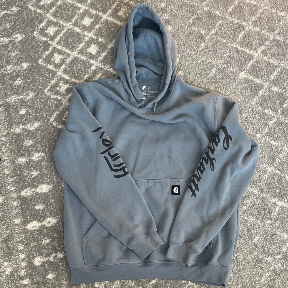 Carhartt Blue Hoodie with Black Script